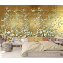 Benutzer definierte 3d Wandt apete neue chinesische Art handgemalte goldene Blumen Vögel Bäume und Blumen selbst klebende Tapete обои