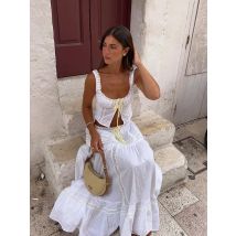 White Lace Skirt Set Women's Dress Outfits Summer Beach Cotton Matching Sets 2 Pcs Long Maxi Dress Set Vestidos Female 2025