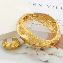 Bangle Jewelry Set for Party Weddings Engagement Copper Bracelet and Cuff Ring Set for Anniversary Gifts