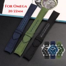 20 mm 22 mm gebogenes Ende Nylon Canvas Leder Uhrenarmband für Omega Planet Ocean Seamaster 300 Gürtel Herren Damen Uhrenarmband Zubehör