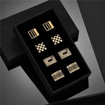 4 Pair Cufflinks For Mens With Gift Box Man Shirt Cufflinks Wedding Guests Gifts Men Gift For Husband Business Tie Clip T0204022