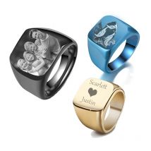 WLP Simple Fashion Laser Engraved Name Photo Logo Rings for Women Men Stainless Steel  Custom Personalized Family Lovers Ring