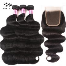 UNICE HAAR 4x4 Spitze Verschluss Mit Malaysische Körper Welle 3/4 Bundles mit Spitze Verschlüsse Mit