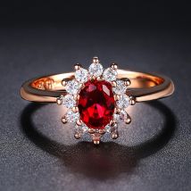 Klassische Rote Kristall Hochzeit Ringe für Frauen Braut Schöne Rose Gold Zirkonia Kristall Engagement Ring Mode Schmuck R187