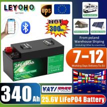 Akumulator LiFePO4 24V 340Ah 8.7Kwh 6000+ Cykli Bluetooth 25.6V 300Ah 200Ah 100Ah Bateria Litowa do Domu, Solara, Kampera, Wózka Golfowego, Dostępna w Magazynie UE