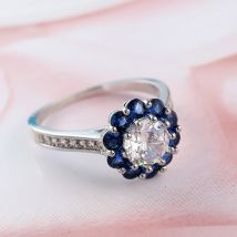 New Blue Flower Infinite Inlaid CZ Zircon 925 Sterling Silver Ring Designed for Women As Wedding Princess Ring and Jewelry Gift