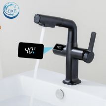OXG Schwarz Messing Waschbecken Wasserhahn Set Becken Waschbecken Wasserhahn Heben Und Herausziehen Waschbecken Wasserhahn Digital Display Becken Wasserhahn