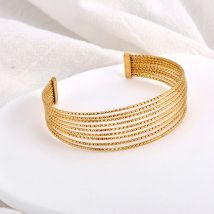 JeeMango Metall Multi Layer Manschette Offene Armbänder Armreif für Frauen Edelstahl Gold PVD Überzogene Wasserdichte Handgelenk Schmuck JB24118