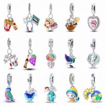 S925 versilberte Charms passen 3 mm Original-Armbänder Herzkamera Hirsch Wein leuchtende Zirkonperle