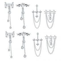 1/5PCS Bowknot Bauchnabel Ringe Edelstahl Lange Baumelnde Nabel Bauch Piercing Schmuck Für Frauen 14G Bauch bar Kit Stud