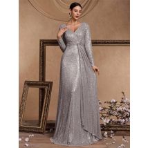Luxuriöses bodenlanges Abendkleid mit V-Ausschnitt für Damen, elegantes Party-Maxikleid mit Pailletten und langen Ärmeln, Abschlussball-Cocktailkleid