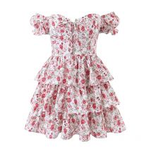 YENKYE Sexy Off Schulter Floral Print Kuchen Party Mini Kleider Frauen Kurzarm Layered Urlaub Sommer Kleid Schöne Robe