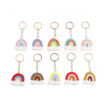Niedlicher gestrickter Regenbogen-Quasten-Schlüsselanhänger für Damen und Mädchen, handgefertigter Schlüsselanhänger für Autoschlüsselhalter, Handtasche, Anhänger, DIY-Schlüsselanhänger, Schmuck,