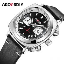 AOCASDIY New Fashion Square Watch Multi-Functional Three-Eye Six-Pin Timing Leisure Men's Leather Watch