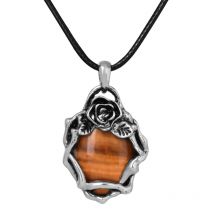 CSJA Vintage Natural Stone Oval Necklace Cabochon Crystal Pendant Rose Flower Charm Necklaces  for Women Christmas Jewelry H087