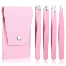 4Piece Tweezers for Women, Tweezer Set for Facial Hair Eyebrow Tweezers Men Eyebrow Chin Twizzers Kit Hair Grooming with Leather