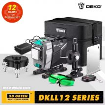 DEKO Livello laser verde 3D a 12 linee, livello automatico ad alta precisione, mirini orizzontali e verticali 520 nm (serie DKLL12tdP02)