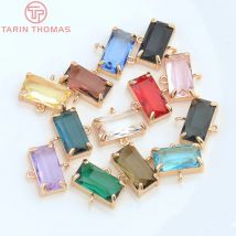(4671) 6PCS 16x14MM 24K Champagner Gold Farbe Messing mit Glas Rechteck Stecker Hohe Qualität DIY Schmuck, die Entdeckungen