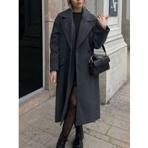 HH 2024 Damen Herbst und Winter, elegante Windjacke mit langen Ärmeln, Revers, einfarbig, zweireihig, mit Taschen, lässige Mäntel