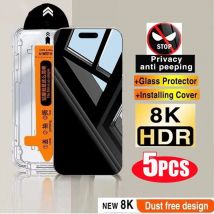 5 Stück Sichtschutz-Displayschutz, staubfrei, Installationsschutz für iPhone 15 14 13 12 11 16 17 Pro Max, Anti-Spy-gehärtetes Glas