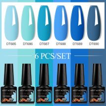 Treffen Sie sich über 6 teile/satz funkelnden blau rosa Gel Nagellack Set Glitter Semi Permanent UV Gel Politur Kit Basis matt Top Lack