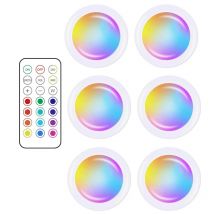 3/6Pcs RGBW LED Puck Night Lights Remote Control Dimmable Under Cabinet Light Battery Operated Wireless Push Lamp Kitchen Closet
