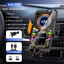 66W Magnetic Car Phone Holder 15W Wireless Fast Charging Infrared Induction Touch Control for iPhone 15 14 13 12 Samsung Xiaomi