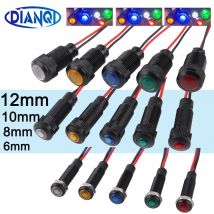 1/5 pz 6mm 8mm 10mm 12mm Indicatore LED In Plastica Nero Segnale Dot Lampada Rosso Giallo Blu Verde Bianco 3V6V12V24V110-220V