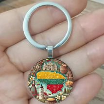 Lithuanian map and landmark keychain mini travel souvenir, suitable as a gift
