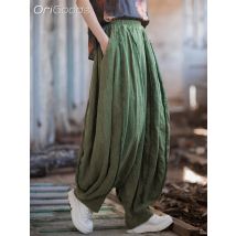 OriGoods Übergroße Baggy-Hose für Damen, Ramie-Baumwolle, Neuheit, Original, lockere Passform, Leinen-Baggy-Hose, 2025, neue Vintage-Hose, B121