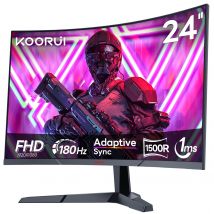 Monitor curvo para juegos de 24 pulgadas, Monitor de ordenador FHD de 180Hz, pantalla VA de 1ms 1500R, FreeSync, HDR10, VESA, cuidado de los ojos