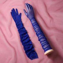 Guantes largos con volantes y pliegues de malla para mujer, sexys, multicolores, de alta elasticidad, accesorios elegantes para boda, ópera, novia, 70CM