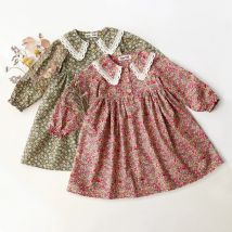Frühling Sommer Kinder Mädchen Kleider Für 1-8T Vintage Langarm Kleinkind Mädchen Kleider Floral Plissee Kleid Für baby Kinder Kleid