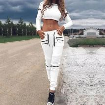 Oshoplive 2025, Neue Frühling Herbst Fashion Zipper Hohl Langen Ärmeln T-shirts & Hosen Anzüge Frauen Casual Sport Zwei Stück Set