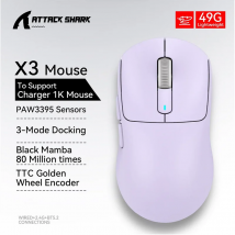 Bezprzewodowa mysz Attack Shark X3pro X3, mysz do gier makro, lekka mysz, PixArt PAW3395 650IPS 26000 dpi, mysz do padu/pc/mac