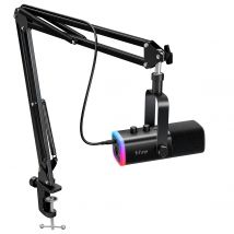 Zestaw mikrofonu do gier FIFINE XLR/USB z gniazdem słuchawkowym/wyciszeniem/RGB/podstawką pod ramieniem, zestaw mikrofonów dynamicznych do komputera PS5/4 mikser AmpliGame AM8T