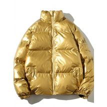 YASUGUOJI Winter Stand Collar Loose Bright Fabric Jacket Men Fashion Reflect Thick Warm Sliver Coat Men Plus Size Mens Clothing