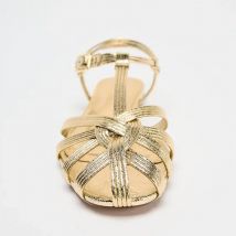 Sexy Gold Flat Sandals Women Fashion Hollow Narrow Band Gladiator Sandal Elegant Ankle Buckle Beach Shoe Comfortable Women Shoes