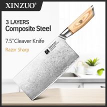 Coltello da mannaia XINZUO da 7,5 pollici con manico Pakkawood Coltelli da cucina Nakirir per affettare carne in acciaio rivestito a tre strati personalizzati