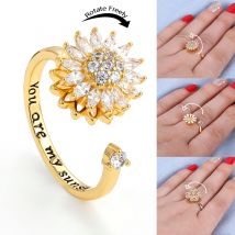 Zappeln Anti Stress Angst Ringe für Frauen Edelstahl Gold-überzogene Drehbare Sun Star Bösen blick Sunflower Spinner Ringe