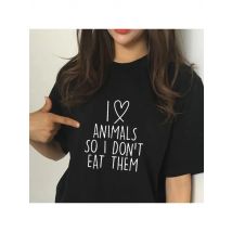 I Love Animals So I Don't Eat Them Vegetarian Vegan FUNNY Humour PRINTED Women T-shirt Summer Fashion Femme TShirt Tee