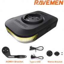 RAVEMEN FR300 FR160 Faro diurno para bicicleta AOM01 Soporte compatible con Garmin Wahoo GPS Seguridad en bicicleta Visibilidad lateral Luz delantera