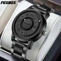 LIGE FOXBOX Marke Magnetische Kraft Quarz Mann Uhr Kreative Edelstahl Band Scrolling Perlen Uhren für Männer Wasserdichte Uhr