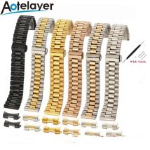 10 12 13 14 16 17 18 19 20 21 22 mm massives Voll-Edelstahl-Uhrenarmband gebogen + flacher Kopf Universal-Handgelenkband Faltschließe