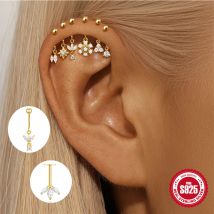 ROXI 925 Sterling Silber Ungewöhnliche achteckige Stern-/Pferdeaugen-Zirkon-Ohrcliff-Ohrringe für Damen und Herren, 1 Stück Piercing-Ohrring