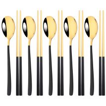 10 Stücke Stäbchen Messer Gabel Löffel Besteck Set Schwarz Gold Geschirr Set Luxus 304 Edelstahl Besteck Koreanisches Geschirr Set