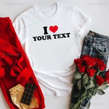 Ich liebe rotes Herz Ihren Text T-Shirt lässige Mode lose Streetwear Paar Kleidung Sommer Stil Hip Hop Harajuku Frauen Mann T-Shirts
