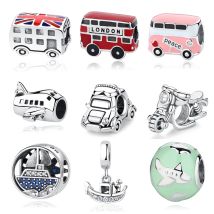 Original 925 Sterling Silver Charms Beads Bus Plane Ship Pave CZ Fit Pan Bracelets Bangles Necklaces For Women DIY Jewelry