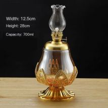 Große Windgeschützte Kerosinlampe mit Exquisitem Goldenen Glasgehäuse, Verstellbarem Licht und Blütenförmigem Zinklegierungs-Sockel