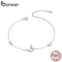 Bamoer Armband aus Sterlingsilber 925, fliegender Schmetterling, Karabinerverschluss, Kette für Damen, modisch, OOTD-Silberschmuck, Geschenk SCB197